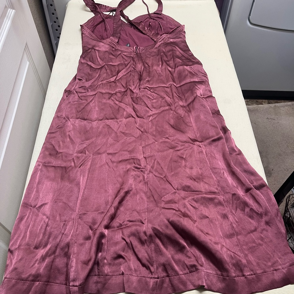 Anthropologie size 12 mauve satin cross back midi dress - Picture 10 of 15